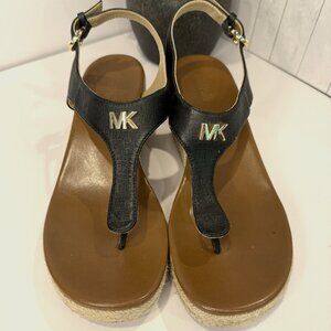 Michael Kors Laney Saffiano Leather Espadrille Wedge Sandal, Black Size 7M